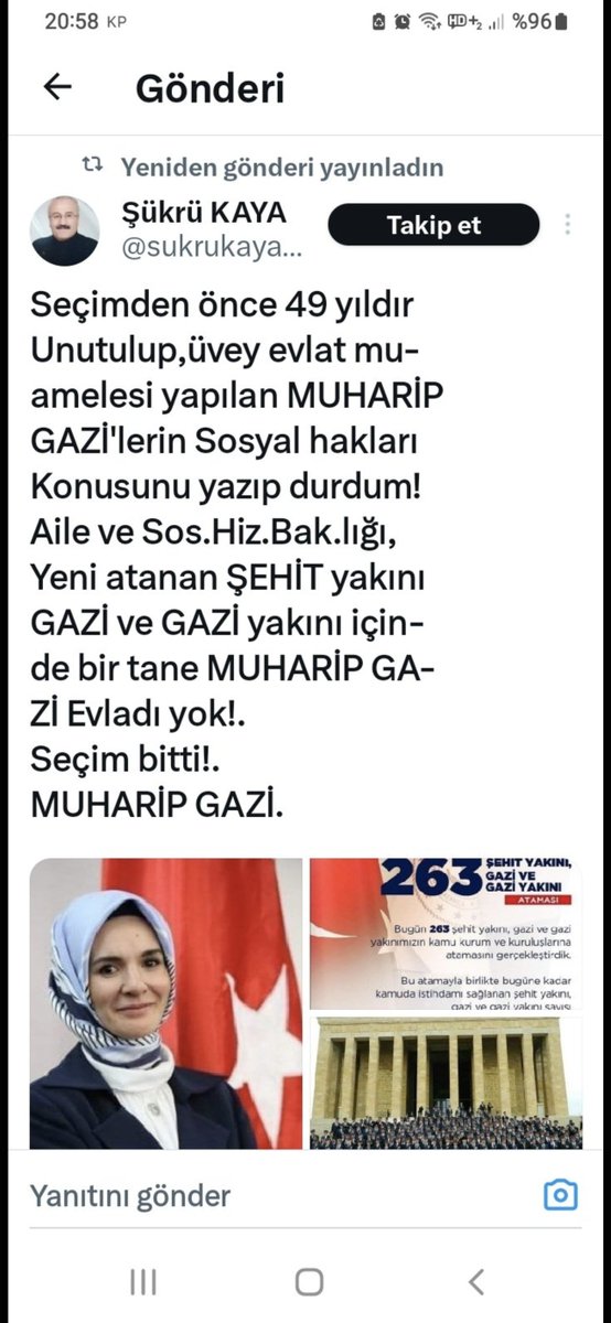 AliRizacetin555's tweet photo. GAZİLER ARASINDA SADECE MUHARİP GAZİ ÇOCUKLARININ KAMUDA İSTİHDAM HAKKI YOK.ANAYASAYA,ADALETE AYKIRI BU DURUMUN GİDERİLECEĞİ İLE İLGİLİ AK  PARTİ VE MHP  MİLLETVEKİLLERİNİN SEÇİM ÖNCESİ VERİLMİŞ SÖZLERİ VAR.BİR AN ÖNCE ADALETSİZLİĞİN BİTİRİLMESİNİ BEKLİYORUZ.
@celebimehmeta 
@hulusiakarmedya 
@refik_ozen16 
@zuhal_karakoc 
@Akparti 
@MHP_Bilgi 
@TmrOsmanagaoglu 
@oktay_saral 
@ashb_sehitgazi 
@MahinurOzdemir
@TBMMresmi 
#GazilerGünü