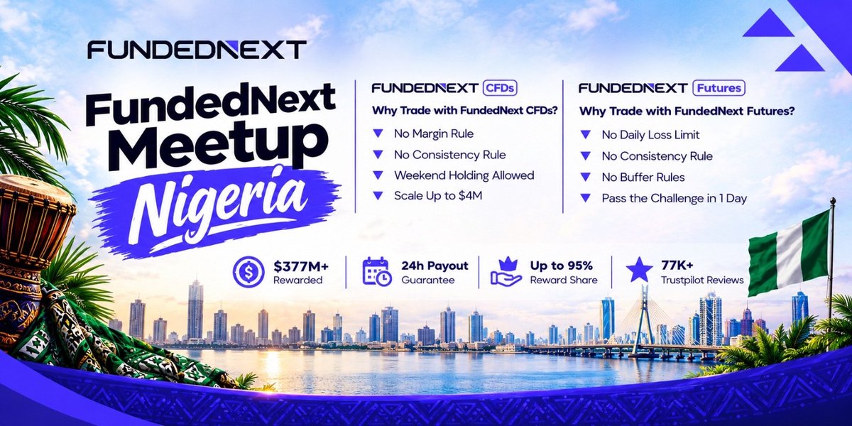 liquiditykillr's tweet photo. 🇳🇬 FundedNext Meetup Nigeria is coming! 🔥

A great opportunity to connect, learn, and meet fellow traders. 📈🤝

With $377M+ rewarded, 24H payout guarantee &amp; up to 95% reward share — FundedNext is bringing the trading community together! 🚀

📍 Nigeria — Don’t miss it! 🇳🇬 https://t.co/V7HloOx16M