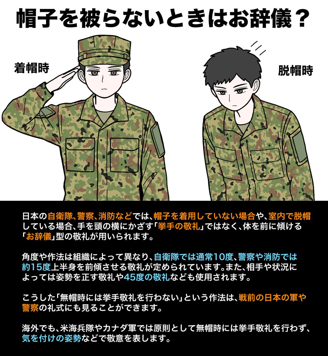 jpg2t785's tweet photo. 日本の自衛隊や警察、消防で見られる無帽時のお辞儀型敬礼。 https://t.co/JIjE5q4B89