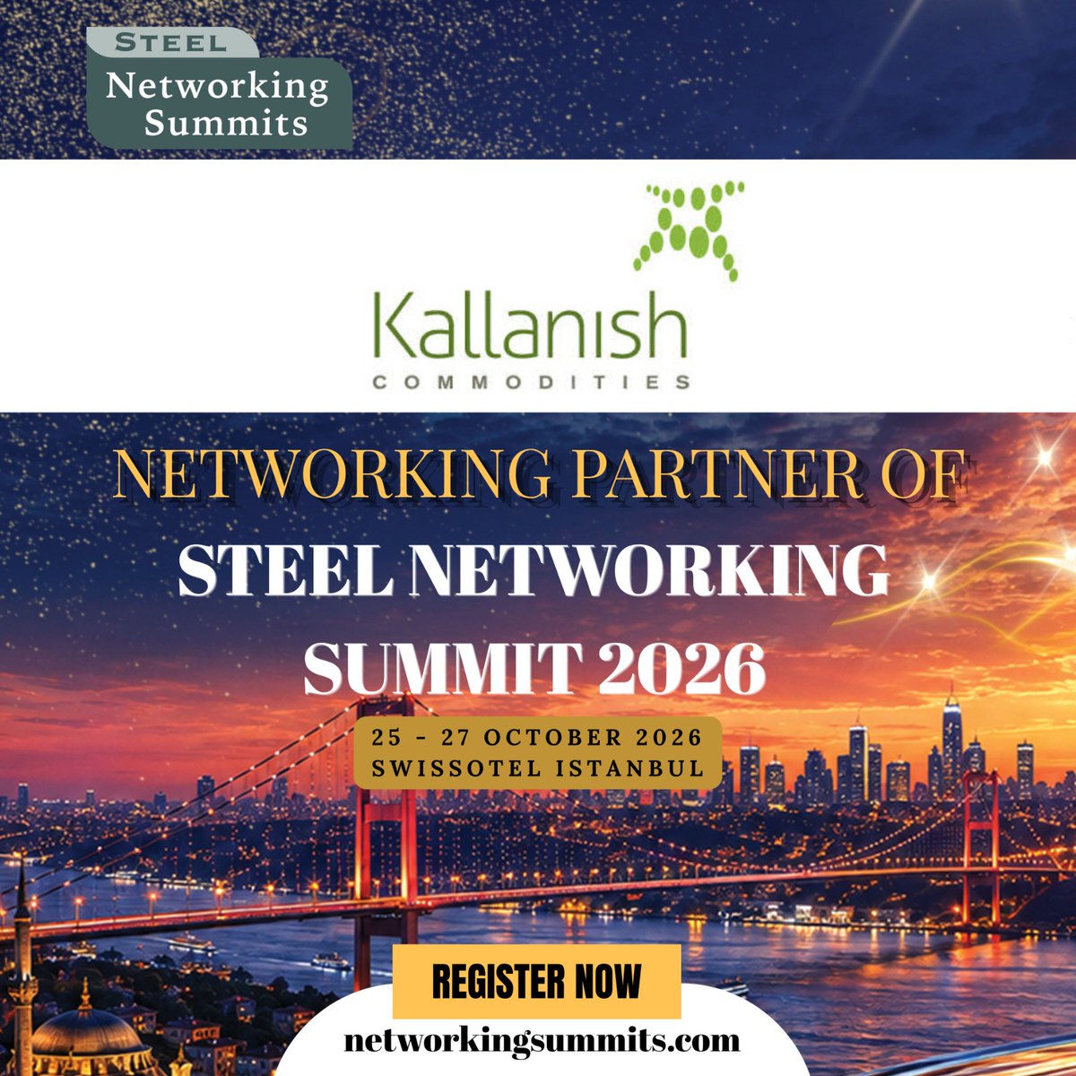 kallanish's tweet photo. Kallanish is partnering with Steel Networking Summit 2026 in Istanbul, 25–27 October. We’re looking forward to connecting with the global steel community and sharing insights from the event.

Event details: https://t.co/FNh3qRE6O4
#SteelNetworkingSummit #SteelIndustry https://t.co/riefnNKRq8