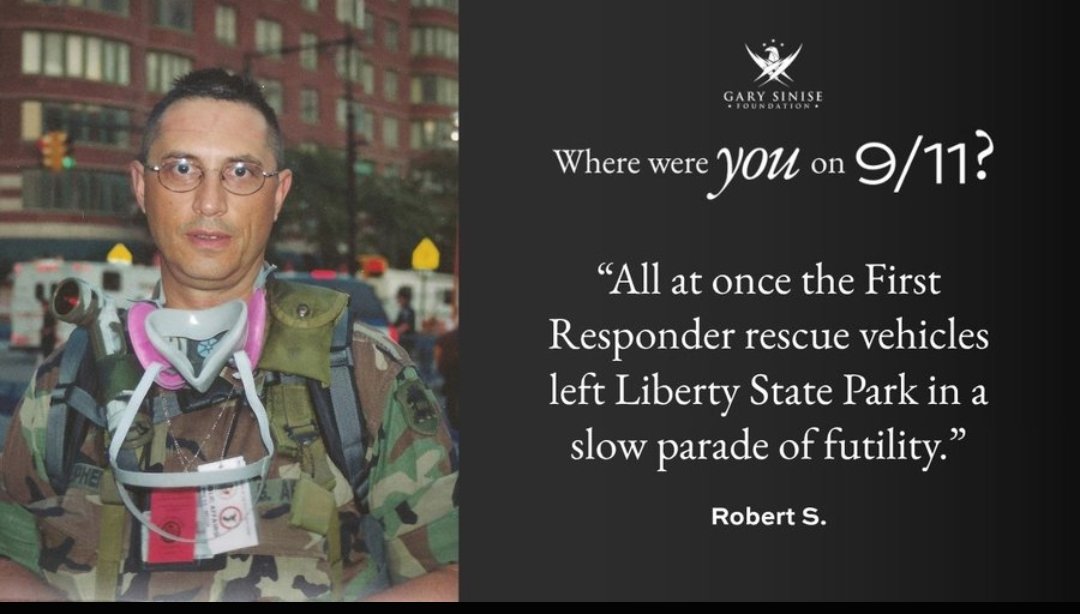 GarySinise04's tweet photo. We asked you to share your memories of September 11, 2001. Thank you for helping preserve those stories.
Robert was traveling to Fort Dix when the second plane struck. He later joined rescue and recovery efforts at Ground Zero. Twenty-five years later, his story remains with him. https://t.co/XUQoC2cATa