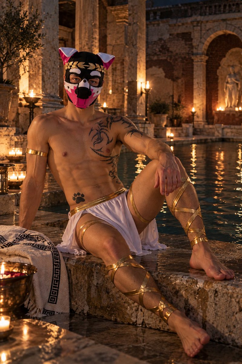 ThePupMaxim's tweet photo. 🏛️🐾 The bathhouse was calling… so this pup answered. A little ancient luxury, a little puppy attitude, and plenty of time to soak it all in. 😏

#pupMaxim #PuppyPlay #GayLife https://t.co/SD6DKlYXzU