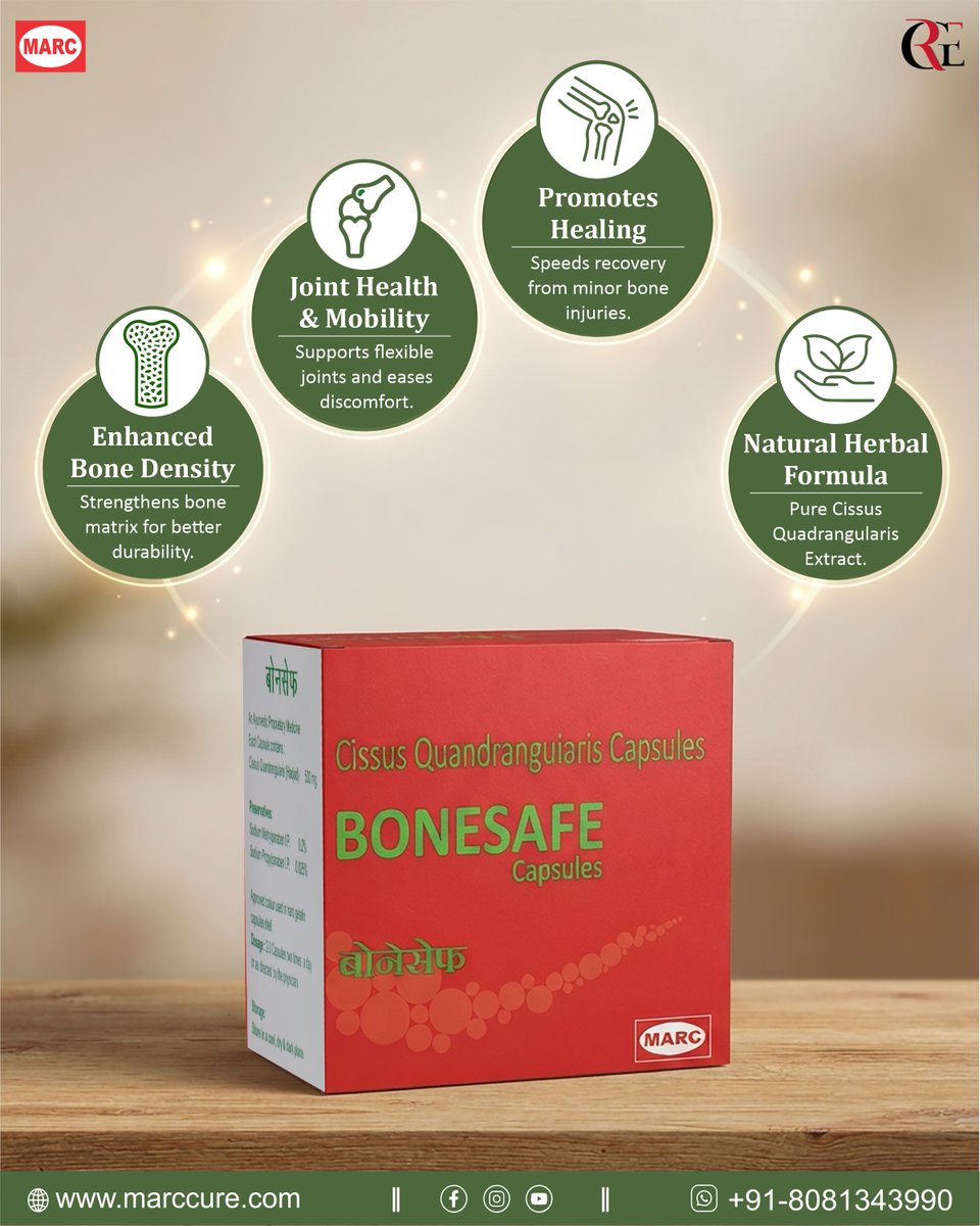 rghealthcure23's tweet photo. 🦴 Support stronger bones & healthier joints with BONESAFE Capsules 🌿
Powered by Cissus Quadrangularis for natural bone & joint wellness.
📞 +91-8081343990 | 🌐 https://t.co/Hv8vnPXrbk
#BoneSafe #BoneHealth #JointCare #CissusQuadrangularis #Ayurveda #Wellness #MARC #HealthyBones https://t.co/g23wPVuvly