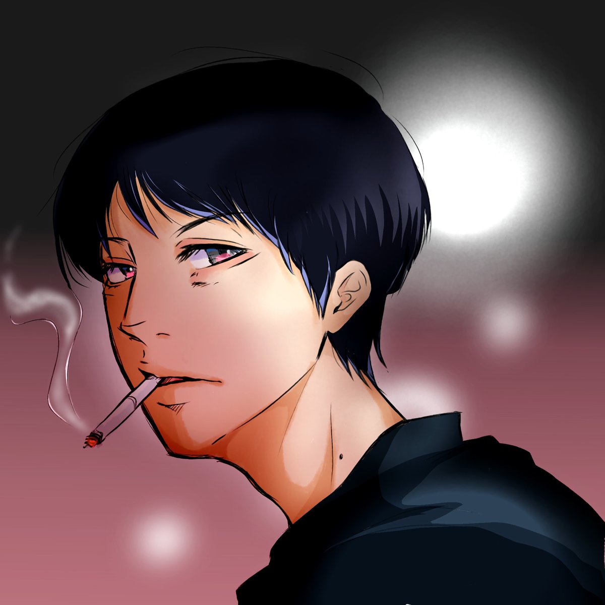 haseyumi310's tweet photo. 73(ナミ)さんの線画(黒髪っちまん🚬)を塗らせて頂きました！
等身大の絵は苦手なので、すごく勉強になりますし、何よりめちゃくちゃカッコ良くて塗りながらデレデレしました🤭❤

素敵な線画をありがとうございました！ https://t.co/uirqPaZdRm