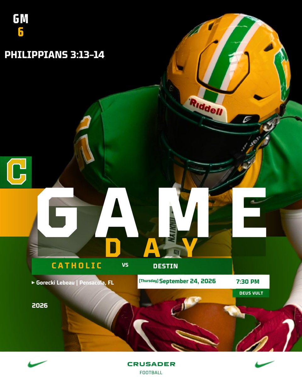 ccrusadersfball's tweet photo. ๐ฐGAMEDAY๐ฐ
VS @DestinSharksFB
๐๏ธ Gorecki-Lebeau Stadium
โฐ 7:30 PM
๐๏ธ Cash or GoFan
#Philippians 3:13โ14 https://t.co/43ul10BbXA