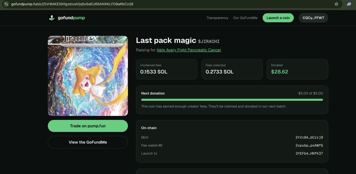 GofundpumpX's tweet photo. Threshold reached for JIRACHI  !!
New donation triggered.

https://t.co/T4R5cNlR2W
https://t.co/PzbMStETOE https://t.co/28gAyY7U4e