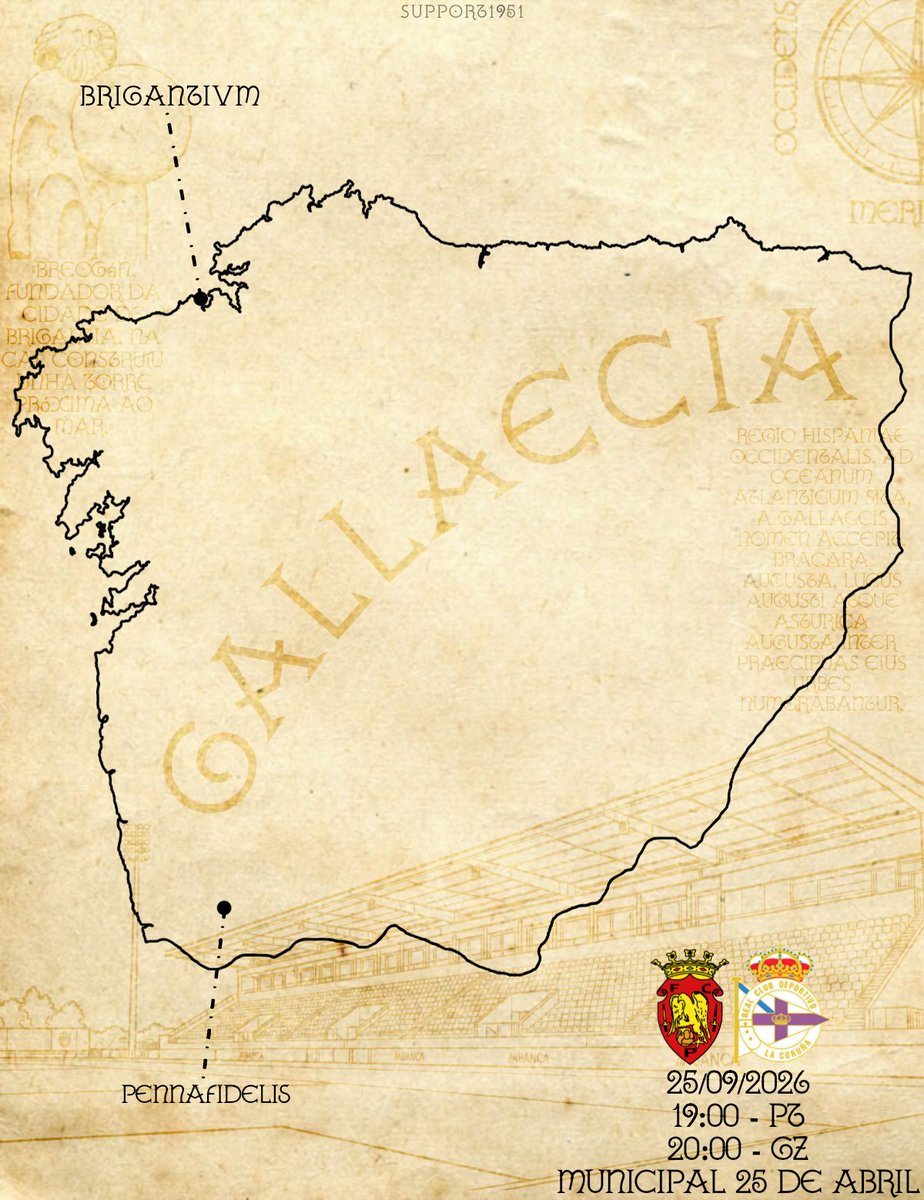 support1951's tweet photo. Dérbi Galaico.
Um encontro entre o Norte e o Sul da Gallaecia.
Irmãos do Norte, preparados para beber umas cervejas? 
Segue a thread para descobrires as principais referências por trás do cartaz. https://t.co/vQpVC0UolI
