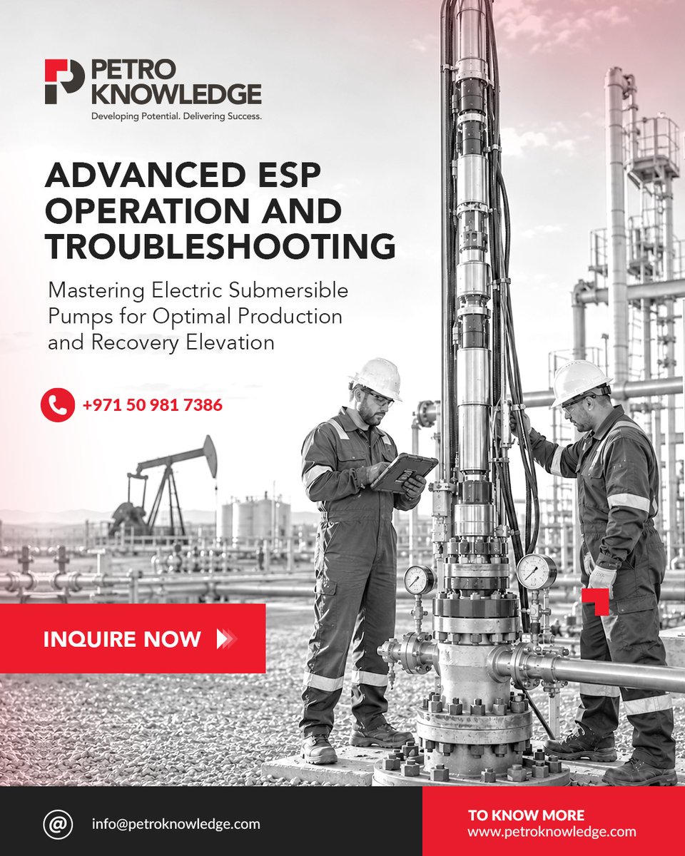 petro_knowledge's tweet photo. Enhance your expertise in ESP operation, optimisation and troubleshooting with PetroKnowledge. Develop practical skills to improve performance and address operational challenges.

https://t.co/Zi8FIyd2Im

#esptraining #oilgas #productionengineering https://t.co/prD95qOtj3