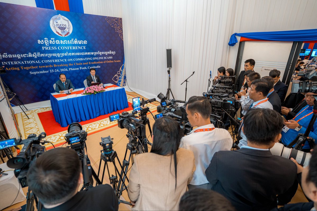 jacobincambodia's tweet photo. Cambodia Wraps Up Its Anti-Scam Conference With a Pledge to Go After What's Left

Shutting down one site isn't enough if the network just moves somewhere else, Information Minister Neth Pheaktra told reporters Thursday afternoon, summing up two days of talks at the ICCOS conference Cambodia hosted in Phnom Penh. He said Cambodia will keep suppressing the scam operations that remain, investigate the networks behind them, and cut off their money.

Delegations from 27 countries attended, including the US, China, Australia, Japan and South Korea, along with seven international organizations. The ones named were UNODC, INTERPOL, the Lancang-Mekong law enforcement center, and the FBI.

The conference settled on four "core messages" of responsibility, results, commitment and partnership. Under results, commitments are supposed to become measurable outcomes in prevention, victim protection, disrupting networks and bringing offenders before the law. Under responsibility, the burden falls on governments and police but also on tech companies, banks, international bodies and the public.

Neth Pheaktra said a network can operate from one country, target victims in a second, and keep its ringleaders and money in a third.