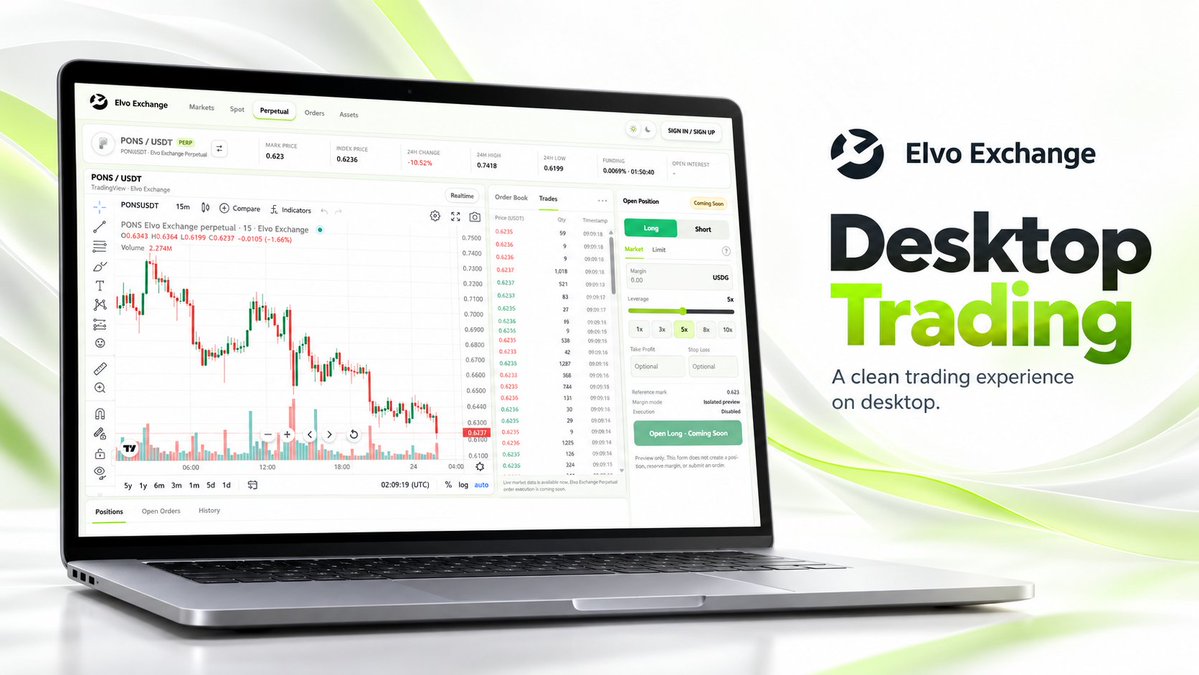 elvoexchange's tweet photo. Elvo on desktop.

Clean charts. Real-time market data. Order book. Position controls. Everything in one focused trading view.

Built for traders who want clarity without the clutter.

Elvo Exchange. https://t.co/YBYvCzHDNu