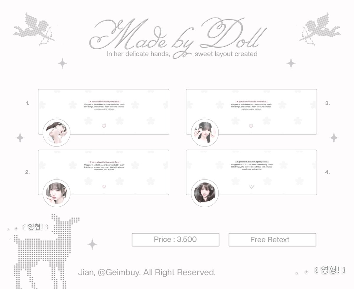 Geimbuy's tweet photo. ㅤㅤ
help repost, thankyou so much.  

halo, aku bawa 24 layout ready stock { wonyoung, yuha, ian, jiwoo, stella, &amp;&amp; kyaa } IDR 3.500, free retext, get ava png. take di dm atau tele, yaa. scroll for more.  ♥︎

———   #bealanja  #zonauang 
ㅤㅤ https://t.co/OGnxMl91Da