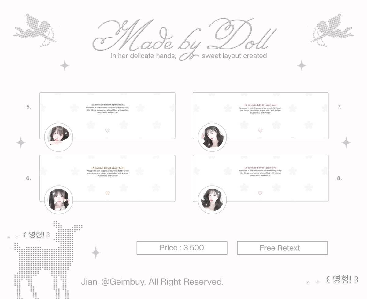 Geimbuy's tweet photo. ㅤㅤ
help repost, thankyou so much.  

halo, aku bawa 24 layout ready stock { wonyoung, yuha, ian, jiwoo, stella, &amp;&amp; kyaa } IDR 3.500, free retext, get ava png. take di dm atau tele, yaa. scroll for more.  ♥︎

———   #bealanja  #zonauang 
ㅤㅤ https://t.co/OGnxMl91Da