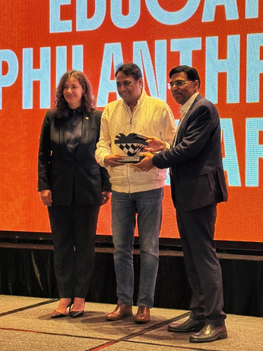 achyuta_samanta's tweet photo. Another honour that gives me much happiness. Humbled to receive the ‘Education Philanthropic Award’ from FIDE, the International Chess Federation, at its Summit on Chess in Education in Samarkand, Uzbekistan, on 24 September 2026, with participants from over 120 member countries. The summit was held alongside the 46th FIDE Chess Olympiad and Congress. My Dear Aditya received the award on my behalf.

I am also happy that FIDE, KIIT and KISS have signed an MoU to expand our Chess in Education initiatives. This follows the FIDE Global Conference on Chess in Society and Education, which we co-hosted at KIIT in January, and the teacher preparation programme held at KISS in August.

I have always wanted our children to have every opportunity to learn and grow through education and sports. This collaboration will help more of my lovable KIITians and KISSians learn and enjoy chess.

My sincere thanks to Interim President Mr Viswanathan Anand, Acting Chair Ms Dana Reizniece-Ozola and the entire FIDE family for this honour and for supporting our efforts to bring chess to more children.