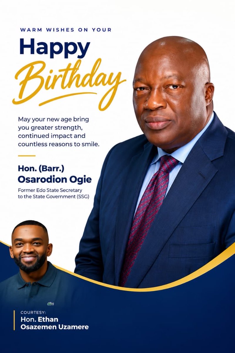 EthanOsaze's tweet photo. HAPPY BIRTHDAY TO A DISTINGUISHED LEADER, HON. OSARODION OGIE ESQ. 

Today, I celebrate a distinguished leader, public servant and respected son of Edo State, Hon. Osarodion Ogie Esq., on the occasion of his birthday. https://t.co/IEeh5n3nOn