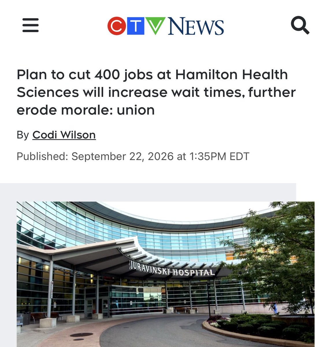 raghu_venugopal's tweet photo. Hamilton Health Sciences Centre is underfunded $150 million so is in deficit. 413 positions that did real work are being cut. There’s no galaxy where hospital cuts make sense. How is Premier Ford protecting Ontario by underfunding hospitals. 
https://t.co/QucSKMTGUE https://t.co/YqknbPTUKN