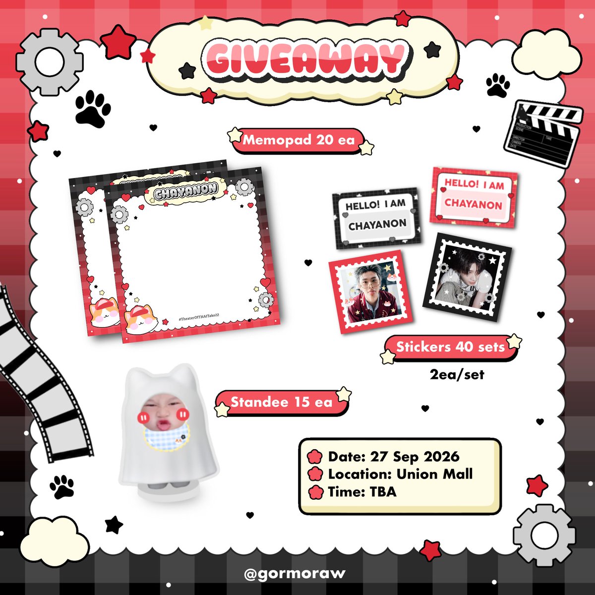 Rdminnxtp's tweet photo. pls kindly rt 𝜗𝜚˚⋆ 

𝓖𝓲𝓿𝓮𝓪𝔀𝓪𝔂 𝓯𝓸𝓻 
#TheaterOfTHAITake22 #THAIchayanon

⚙️ mini standee 15 ea.
⚙️ memopad 20ea.
⚙️ stickers 40 set (2 ea/set)

𝓢𝓹𝓮𝓬𝓲𝓪𝓵 🐔❤️ say “1942ดิวะ”
รับ mini standee ver.nex 💜 (limited)

🗓️: 27 Sep 202 
📍: @ Union Mall
⏰: TBA

 🐶꒱♡´-exchange pls dm ka (limited)