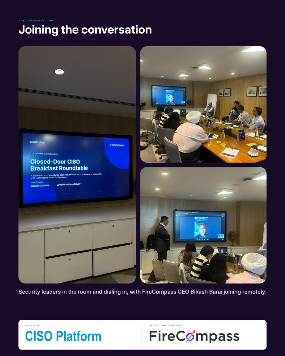 FireCompass's tweet photo. Thank you, CISOPlatform &amp; security leaders for a great closed-door discussion in New Delhi on Implementing Agentic AI Pentesting!

Annual pentesting leaves gaps; continuous, safe AI testing is the future.

See where an AI-led test starts: https://t.co/5v6CuXQgNv https://t.co/EGkYRzpWHL