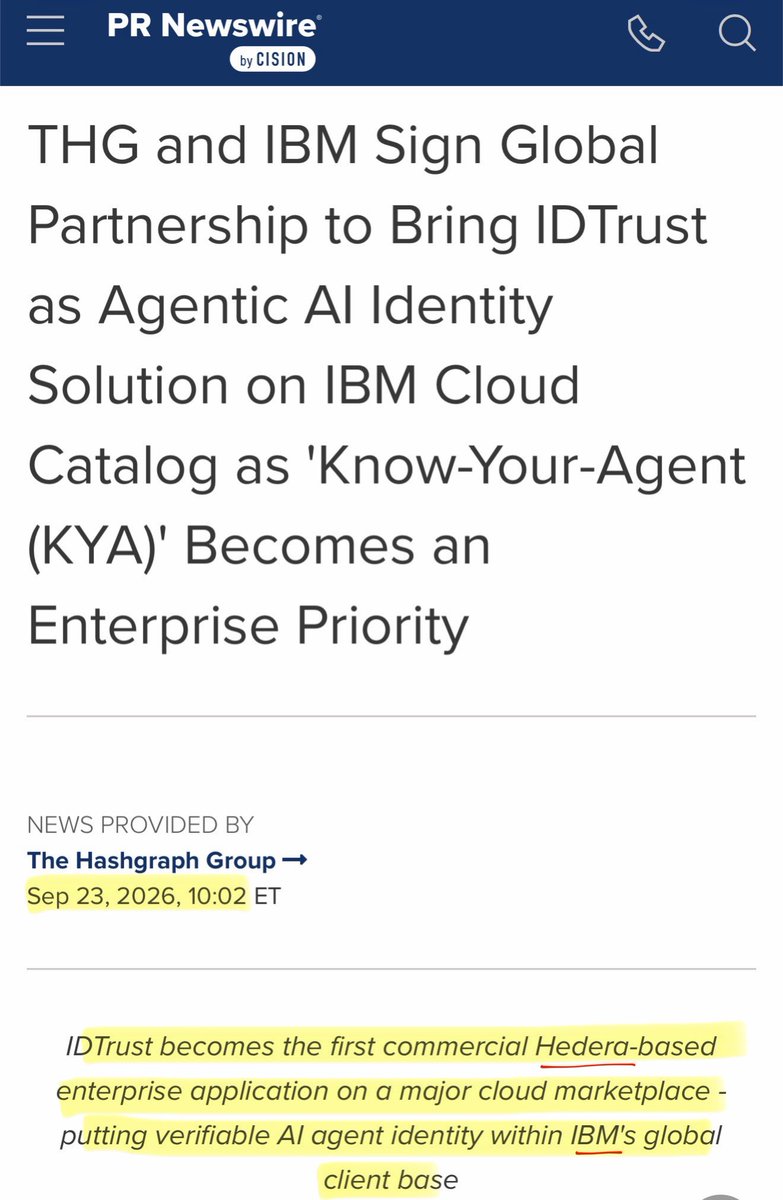 SMQKEDQG's tweet photo. Hedera 🤝 IBM 

Confirmed ✅

September 23rd 2026.

“The first commercial Hedera-based
enterprise application within IBM's global client base”🌐

Documented below.📝👇 https://t.co/eRSbLQJDm4