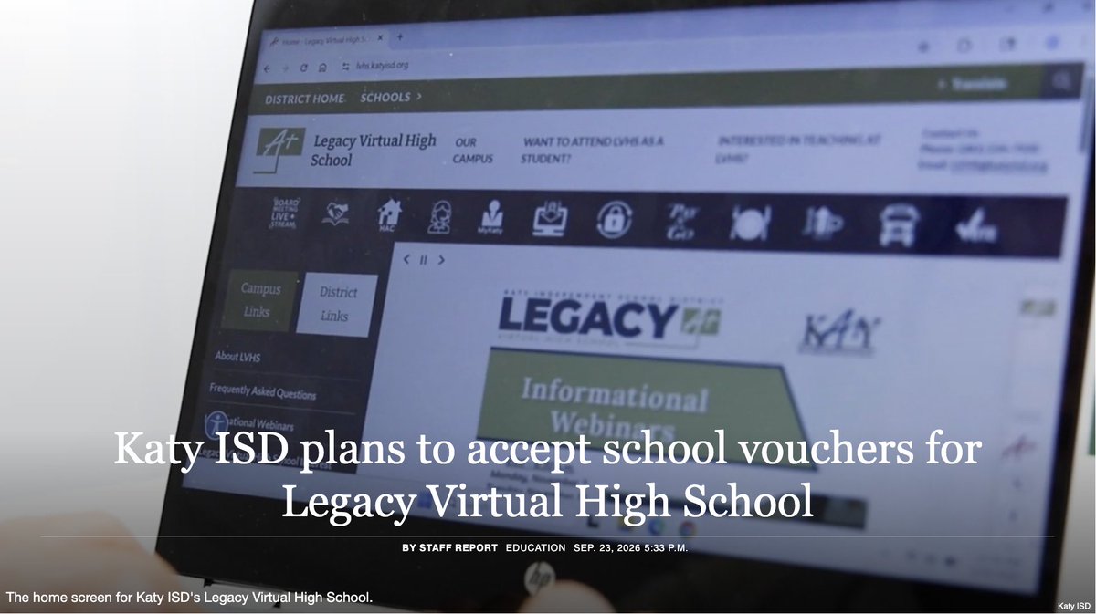 coveringkaty's tweet photo. School vouchers are not just for private school anymore. Katy ISD plans to accept them too. Our story explains how. https://t.co/Fygk0UnUUm https://t.co/1n92Eq53rA