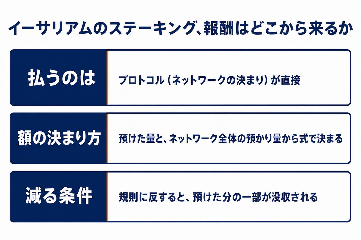 taka_defense3's tweet photo. 【結論】イーサリアムのステーキングの報酬率は、固定ではありません。
ネットワーク全体の預かり量で変わると、公式ドキュメントに書かれています。 https://t.co/XRCD1W8MNU