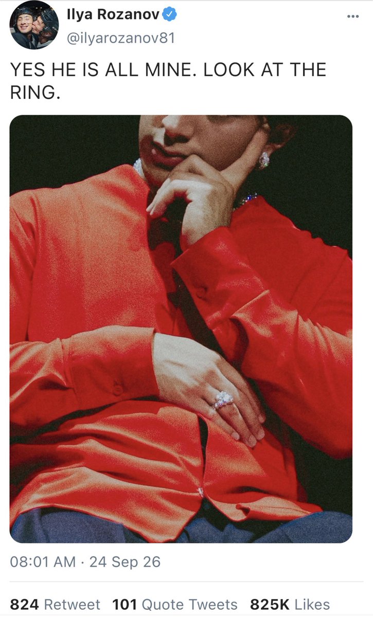 mickeysmyheart's tweet photo. #hollanov one tweet smau where ilya tweets a photo of shane with his huge diamond ring on, staking his claim after he saw people thirsting over his husband during an interview he had done. https://t.co/QnUH54Jc7S