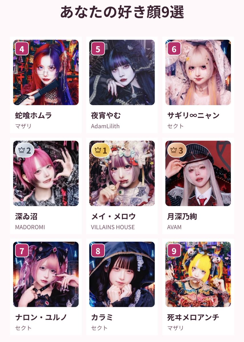 Shi_sha__Mu's tweet photo. わたしの女ドル好き顔9選
1位 メイ・メロウ
2位 深ゐ沼
3位 月深乃絢
4位 蛇喰ホムラ
5位 夜宵やむ
6位 サギリ∞ニャン
7位 ナロン・ユルノ
8位 カラミ
9位 死ヰメロアンチ https://t.co/6dXKB2DAd0