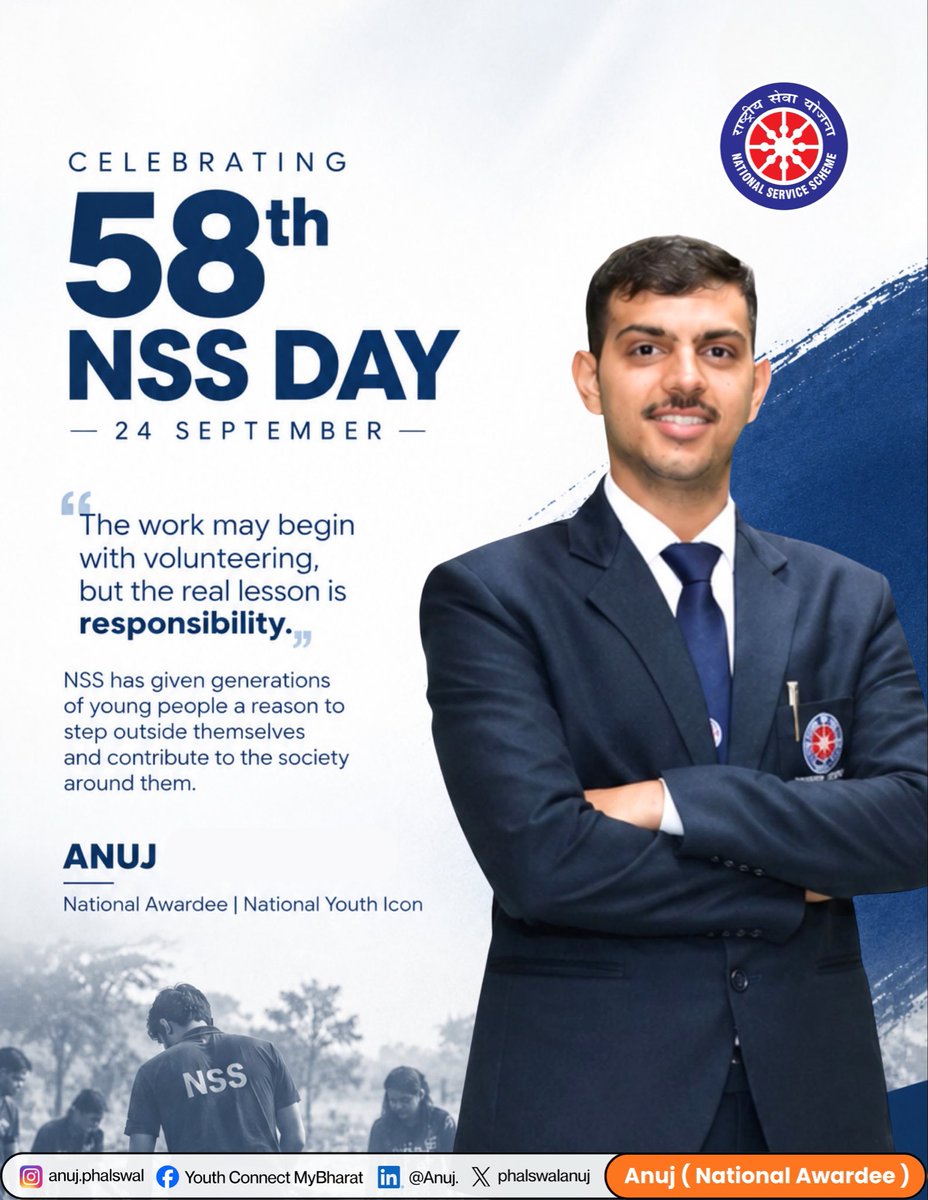 phalswalanuj's tweet photo. 58th NSS Day 🇮🇳

Volunteering starts the journey. Responsibility gives it purpose.

Today, we celebrate the spirit of service and the young volunteers who step forward to make a difference in society.

#NSSDay #NSS #YouthLeadership #YouthEmpowerment https://t.co/Mbs8DA0JiI