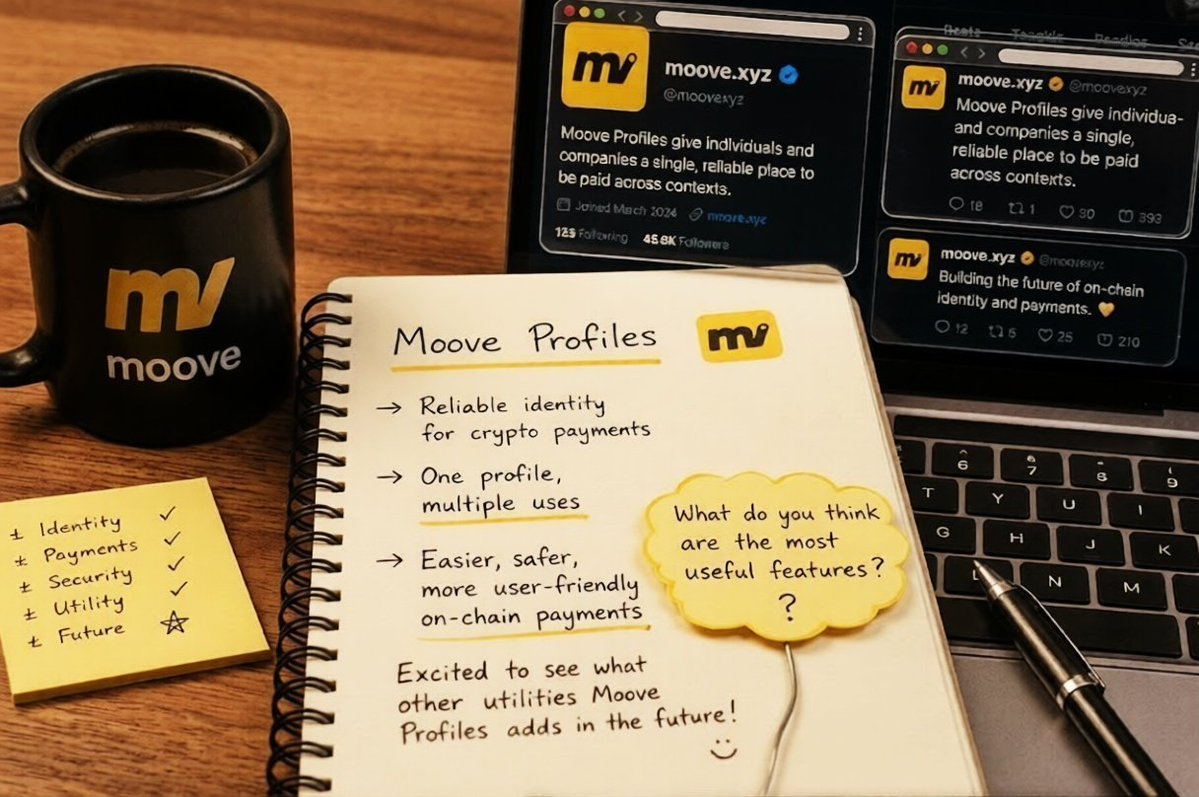 masud3539's tweet photo. Moove Profiles feels like more than just a feature it's a foundational layer for the future of finance.

Having a unified, reliable identity for crypto payments solves a massive pain point for both individuals and businesses. 

One profile with multiple utilities is clearly the long-term vision here.

If Moove keeps building at this pace on-chain payments will finally become

➔ Easier (No more complex addresses)
➔ Safer (Verified identities)
➔ User-friendly (Seamless UX)

I'm excited to see what additional utilities they drop next. What features are you most hoping to see added to @moovexyz Profiles?