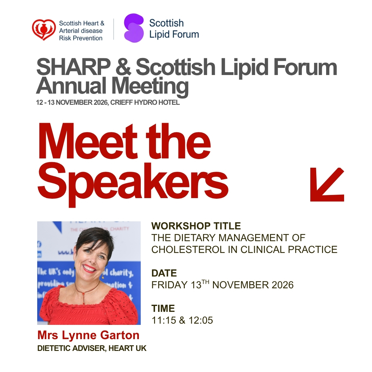 SHARPScotland's tweet photo. 🗣️Meet our speaker

Registered Dietitian &amp; Dietetic Adviser at @heartukcharity, Lynne translates evidence on diet, cholesterol &amp; lipids into practical advice for healthcare professionals.

Find out more &amp; join her workshop at this year’s #SHARPSLF2026 mtg 
https://t.co/PacrxPNzJA https://t.co/nCHLEfAUQk