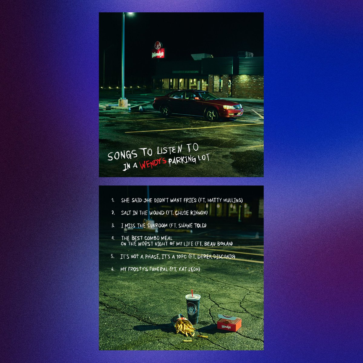 PopBase's tweet photo. Wendy’s has dropped an emo/pop-punk album ‘Songs To Listen To In A Wendy’s Parking Lot.’ https://t.co/zSmC8ron4t
