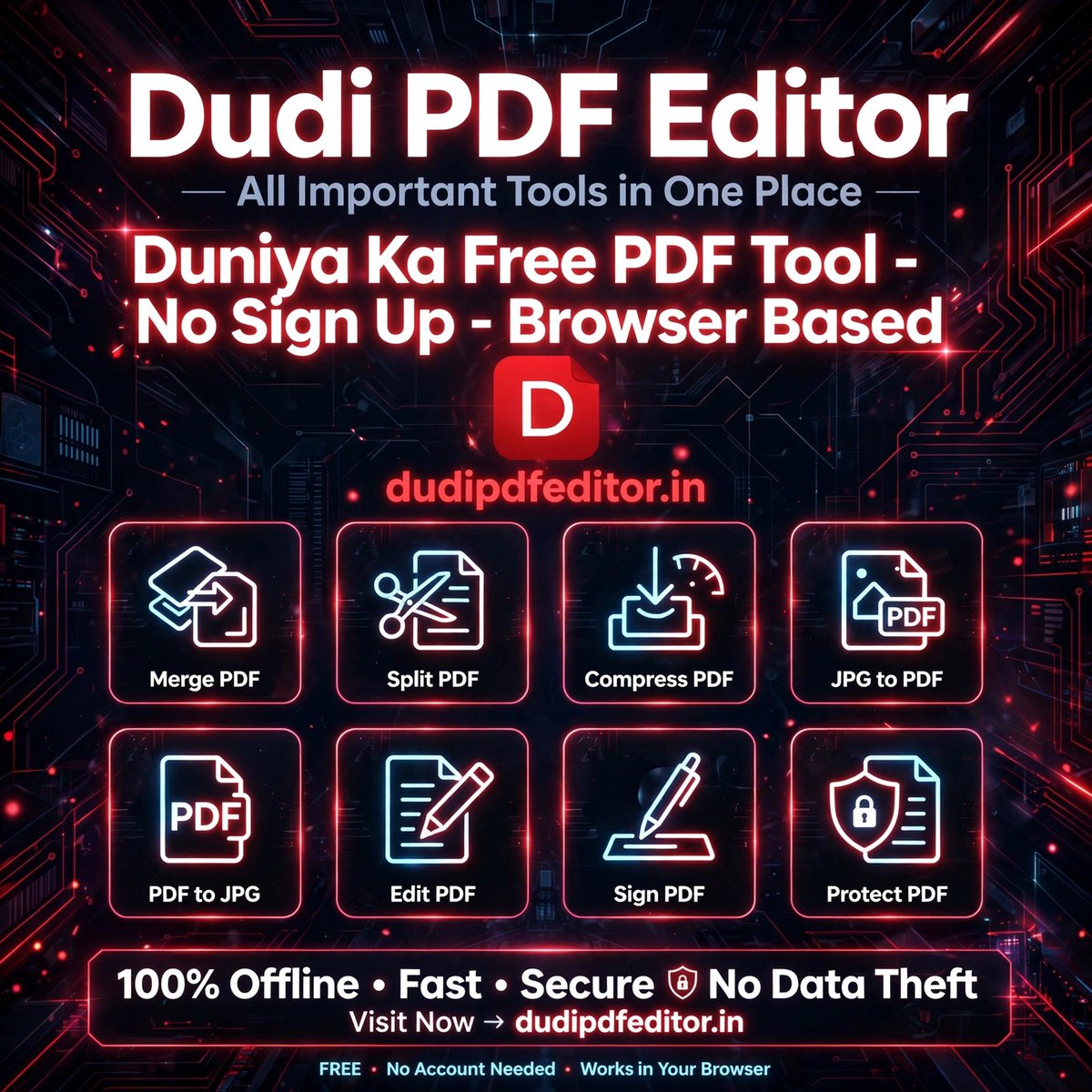 Dudipdfeditor90's tweet photo. Dudi PDF Editor - All Important Tools in One Place, website  Duniya Ka Free PDF Tool - No Sign Up - Browser Based'. Show 8 tools: Merge PDF, Split PDF, Compress PDF free try https://t.co/WKol2vUq3Y