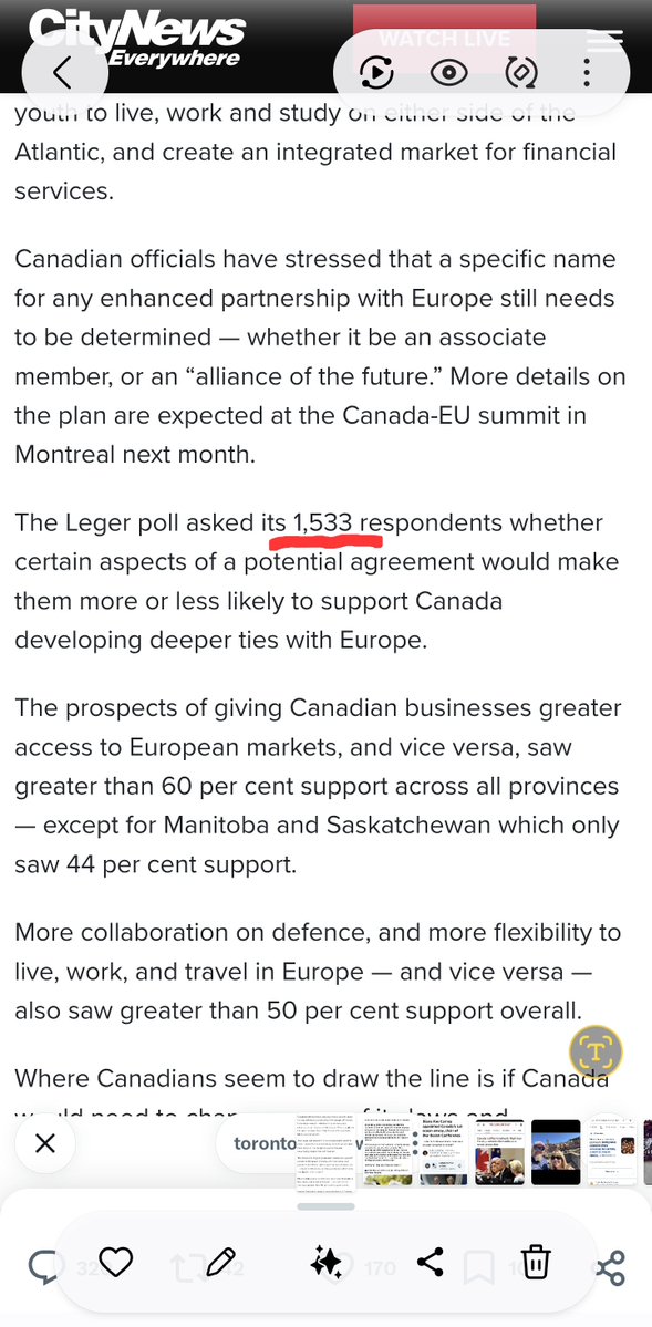 19DS74's tweet photo. @CityNewsTO I am so sick of you dishonest fucking weasels claiming this shit! The poll,as are most, is taken outnof 1500 "canadians" online. Tell the truth or fuck right off clowns! https://t.co/ldtp6Lgnar