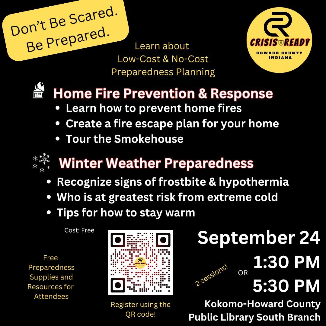 HealthHoco's tweet photo. 🚨 Happening Today! 🚨

Don't miss CrisisReady’s session at the South Branch Library TODAY at 1:30 PM! Walk-ins welcome! 

📍 Kokomo Howard County Library South Branch 

#StaySafe #CrisisReady #BePrepared #EmergencyPreparedness https://t.co/tSvKL6vyqo