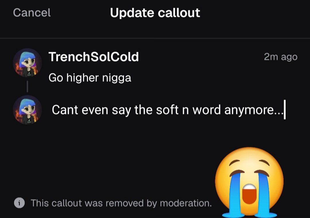 TrenchSolCold's tweet photo. Wen freedom of speech @Pumpfun ? https://t.co/v276AfzQCe