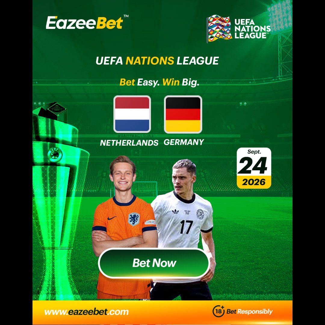 EazeeBetng's tweet photo. UEFA Nations League action is here.
Two giants. One big clash. Who takes the win?
Place your bet 👇
https://t.co/14m8qn8TRC
#EazeeBet #PPxSHUFFLE #OlandriaxOffWhite #GlazersAndIneosOut #UEFANationsLeague
#GlazersAndIneosOut https://t.co/rWyentQe5p