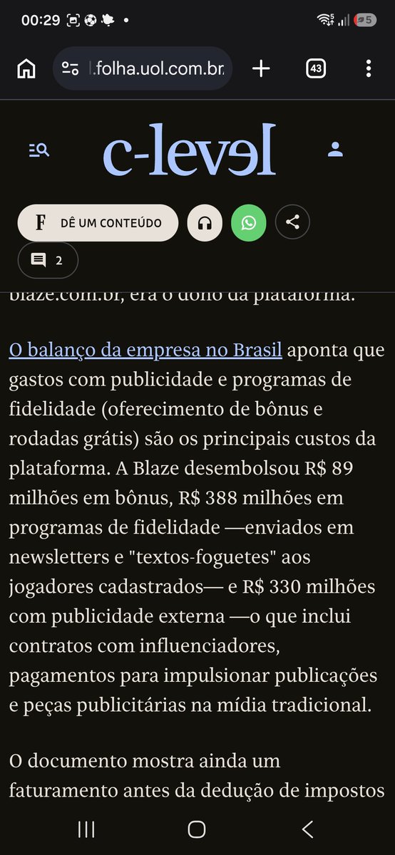 eduardomunaldi's tweet photo. A Blaze teve un faturamento bruto de 1,9 bilhão. 

Desse valor, 900 milhões foi para programas de fidelidade para apostadores e para propaganda da casa de apostas

Teve 33% de margem de lucro (nenhuma empresa no Brasil tem isso).

Dos 360mi em lucro, 350 foi pra fora do país).. https://t.co/q5Gi4balTk