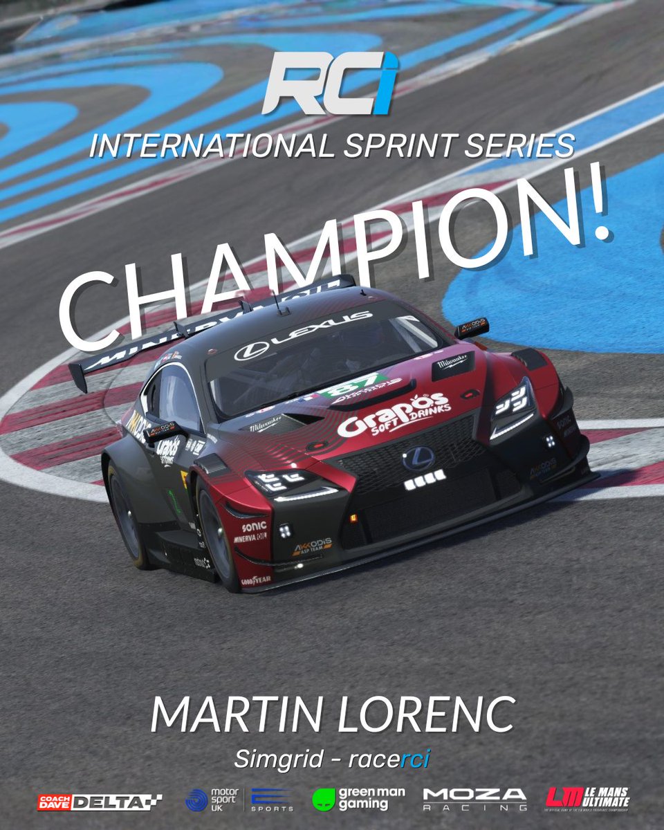 RCI_Racing's tweet photo. Another dominant season from Lorenc 💪 🍾 

Want to race with us or watch some of our online events?
🌐 Link in Bio 👆 https://t.co/L8p9wZdowa