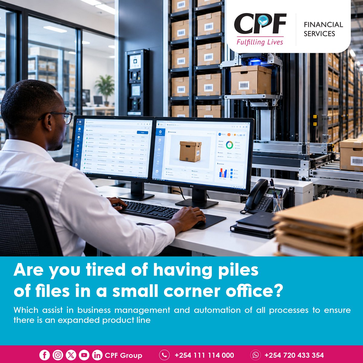 cpf_kenya's tweet photo. Tired of piles of files taking over your office? 📚 CPF Archival Services Center has you covered. We specialise in physical &amp; digital document management, auditing, and secure records storage, on or off-site. Discover our value proposition today. https://t.co/KHq7ugMJPY