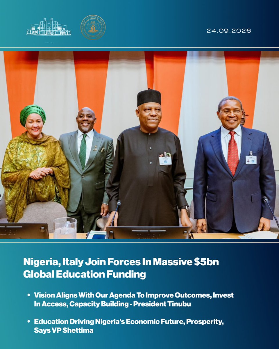 NGRPresident's tweet photo. At UNGA 81: Nigeria, Italy Join Forces In Massive $5bn Global Education Funding

• Charges continent to stop exporting wealth, start profiting from its own resources

• Says Africa’s future being fashioned from minerals must have room for continent’s ambition

#UNGA https://t.co/dJP8hxjjmB