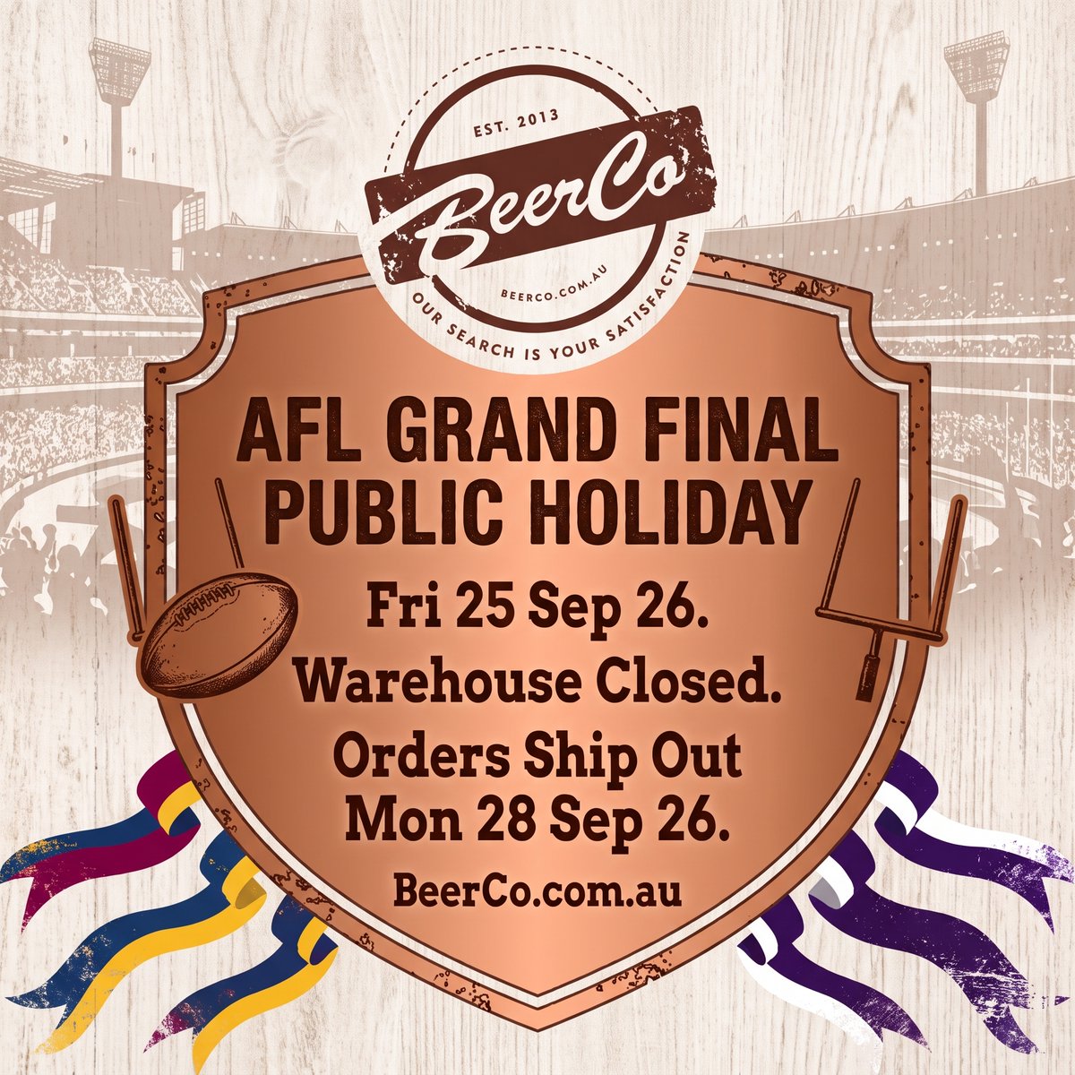 BeerCoAu's tweet photo. Hey #Brewers #Distillers and #Makers - Warehouse CLOSED Fri 25 Sep 26 for AFL Grand Final Public Holiday in Victoria.  Your Orders Will Ship Out from Mon 28 Sep 2026!  #GoLions #GoDockers #AFL #GrandFinal #EnjoyResponsibly
https://t.co/L37aUBtS0z
Supporting Footy Fans Since 2013! https://t.co/UoVOG58VVC