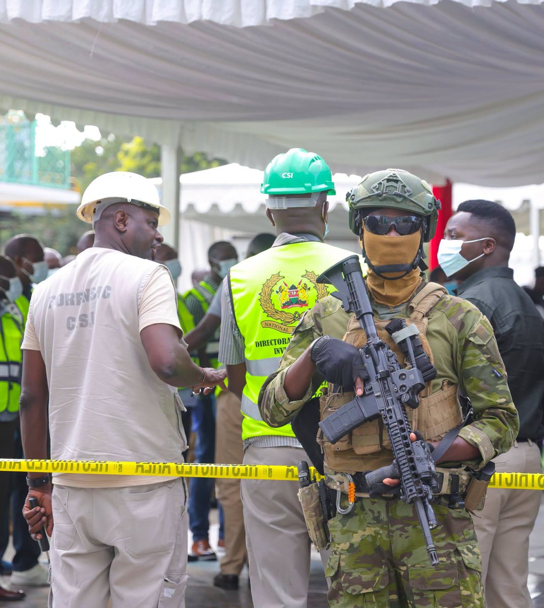 the_sambu's tweet photo. Heavily armed security officers drawn from various specialized and tactical police units take cover as court hearing processes are ongoing at Mombasa Cement as the court considers the case involving an Sh8.2 billion methamphetamine haul seized in the Indian Ocean in October 2025.

The consignment of methamphetamine weighing 1,036.044 kilograms and valued at approximately Sh8.2 billion is set to be destroyed in Mombasa on Thursday, with Interior Cabinet Secretary Kipchumba Murkomen expected to lead the exercise.

Six Iranian nationals are accused of trafficking the consignment as the case continues before the Shanzu Law Courts. The six—Jaseem Darzadeh Nia, Nadeem Jadgal, Hassan Baloch, Raheem Baksh, Imran Baloch, and Imtiyaz Daryay—are charged with trafficking narcotic drugs contrary to Section 4(a)(ii) of the Narcotic Drugs and Psychotropic Substances (Control) Act.

The consignment was intercepted in October 2025 after the Kenya Navy stopped a dhow identified as MV Mashaallah in the Indian Ocean, about 340 nautical miles east of the Mombasa coast. A search of the vessel led to the recovery of hundreds of packets containing a crystal-like substance packaged as roasted coffee for importation that was subsequently identified as methamphetamine through forensic analysis.

via @BriefIntelHQ