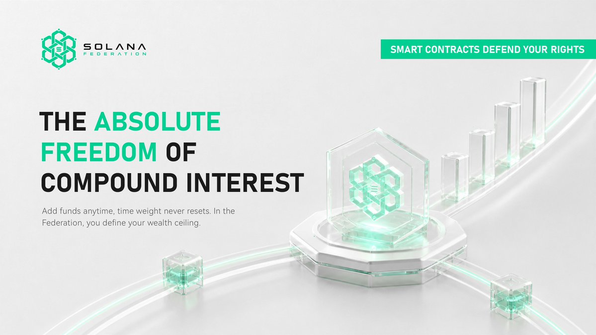 SolanaFed's tweet photo. Freedom in Web3 is about control. Add funds anytime. Keep your time weight. Let smart contracts enforce the rules. Build across cycles with Solana Federation. #Solana #Web3 #DeFi https://t.co/N4ylPWygZc