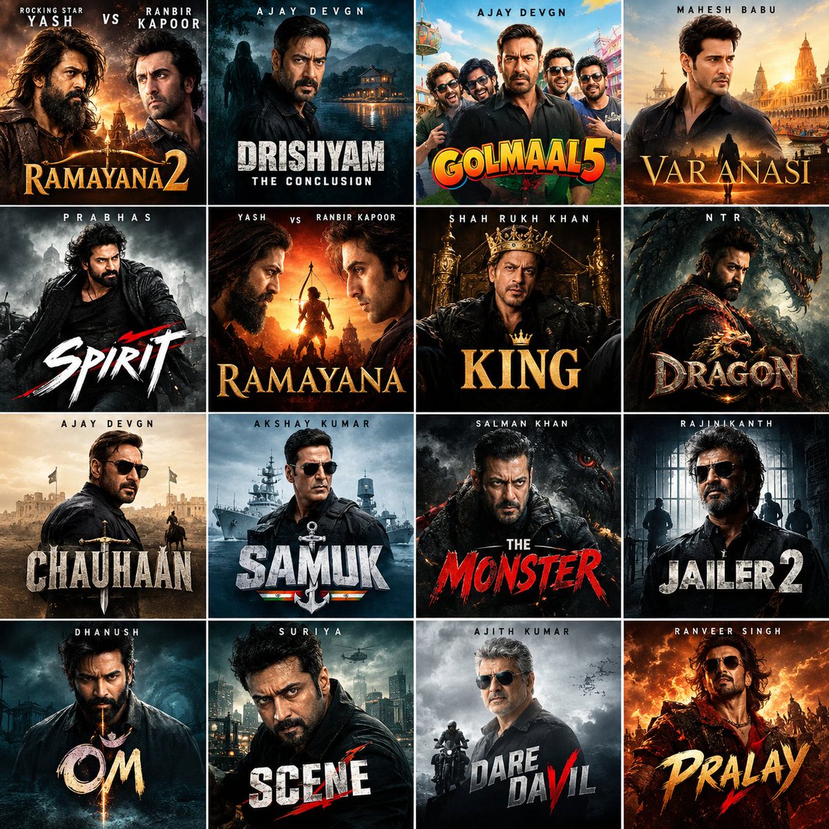 LodhiHotshot's tweet photo. Upcoming Big/Medium Budget Indian Movies In 2026, 27
ALL TIME BLOCKBUSTER
#Ramayana2
#DrishyamTheConclusion
#Golmaal5
#Varanasi
#Spirit
BLOCKBUSTER
#Ramayana
#King
#Dragon
#Chauhaan
#Samuk
#TheMonster
#Jailer2
#OM
#Scene
#DareDavil
#Pralay
Next - HIT/SUPER HIT https://t.co/Lo3Dr0ETpY