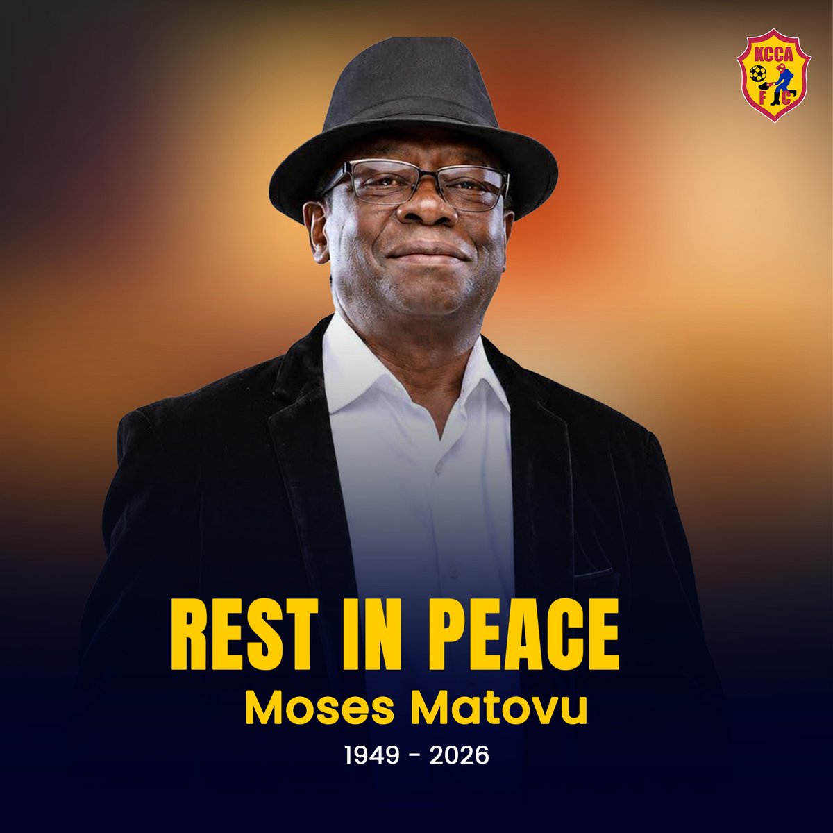 KCCAFC's tweet photo. KCCA FC mourns the passing of Moses Matovu. 

Before he became a celebrated musical icon, Moses Matovu was a footballer who graced the game with passion. From the football pitch to the music stage, he left a lasting mark on generations of Ugandans.

Our thoughts and heartfelt condolences go out to his family, friends, Afrigo Band, and the entire music and sports fraternity.

Rest in peace, Moses Matovu. 🕊️