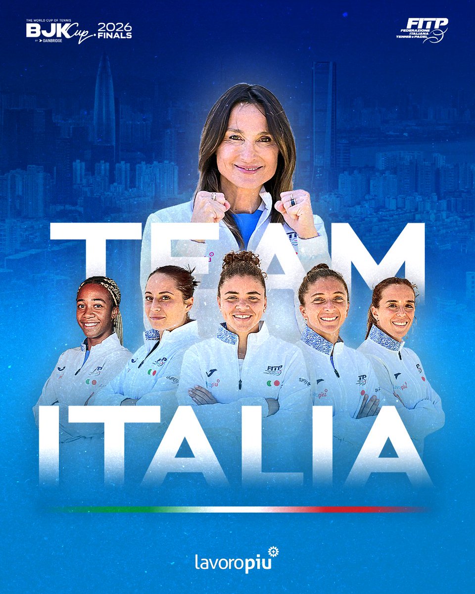 federtennis's tweet photo. Il Team Italia @LavoropiuSpA scende in campo così al debutto di #BJKCup Finals contro la Cina ⤵

🇮🇹 Elisabetta Cocciaretto - Zhang Shuai
🇮🇹 Jasmine Paolini - Zheng Qinwen
🇮🇹 Errani/Paolini - Guo/Zhang

👀🍿 La sfida inizierà al termine di Ucraina- Belgio e sarà trasmessa live in chiaro su SuperTennis e in streaming su SuperTennis+

📸 Sofieke van Bilsen / Billie Jean King Cup Limited