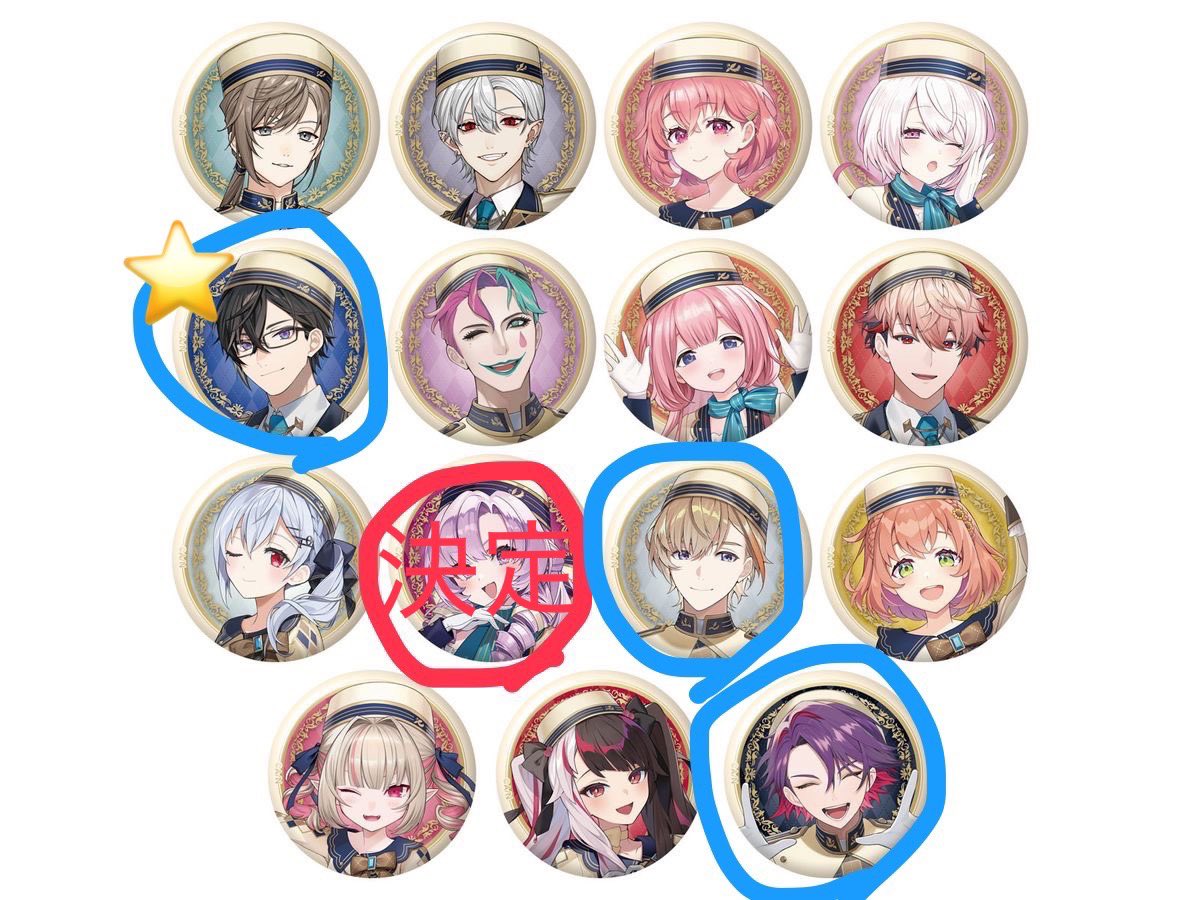 rintorihiki7's tweet photo. 【交換】にじさんじ　ビスケット　缶バッチ

譲→画像1
求→画像2、3(⭐️🔵＞🔵)各1

まとめての交換優先
郵送、大阪市内手渡し https://t.co/kR36mV7ulJ