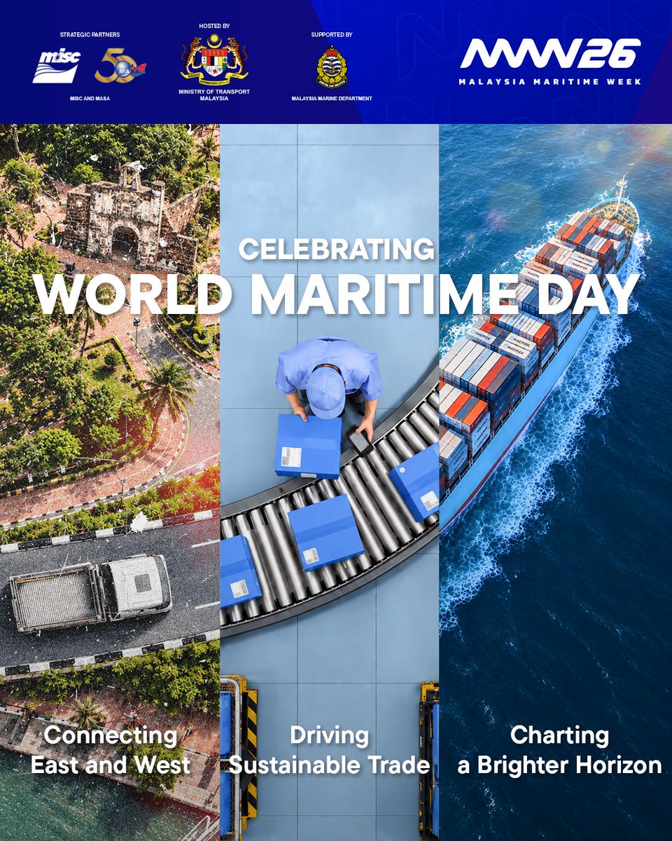MOTMalaysia's tweet photo. Happy World Maritime Day.

Join us at Malaysia Maritime Week 2026 and be part of the conversations, connections and opportunities shaping the future of the maritime industry.

🔗 Register your interest at https://t.co/m4XvtPSxMt

#MalaysiaMaritimeWeek2026 #WorldMaritimeDay2026 https://t.co/u987eNHwno