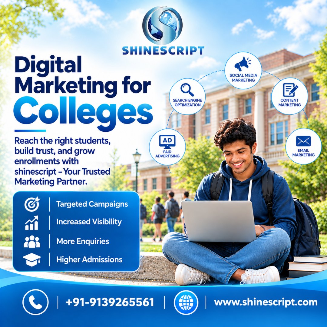 shinescript1's tweet photo. 🎓 Digital Marketing for Colleges | Grow Your Admissions with Shinescript
Students are searching online before choosing where to study.
.
.
🌐 https://t.co/EYs7kgsmvP
#Shinescript #DigitalMarketing #DigitalMarketingAgency
#DigitalMarketingAgencyWagholi #EducationWebsite https://t.co/ng3IieffMC