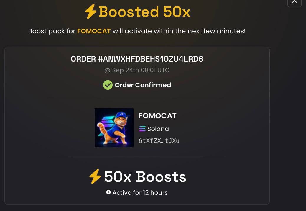 FOMOCAT_ONSOL_'s tweet photo. Second x50 boosts added successfully to $FOMOCAT

More is coming, stay positioned !!

6tXfZXND9VtrbPUqCrqNM5aUxnofebm3Mp2fhG4ctJXu https://t.co/nnksWjSlAw