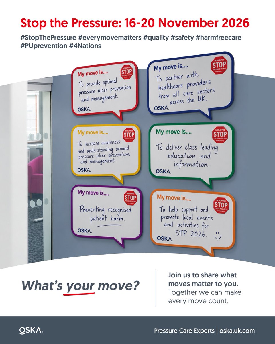 askOSKA's tweet photo. STOP THE PRESSURE 2026: What's your move? OSKA is partnering with NHS trusts, care homes, hospices &amp; charities UK-wide to boost pressure ulcer awareness. Follow for updates, resources &amp; our free STP2026 digital toolkit.

 #StopThePressure #PUprevention https://t.co/iJkcS1DaZx